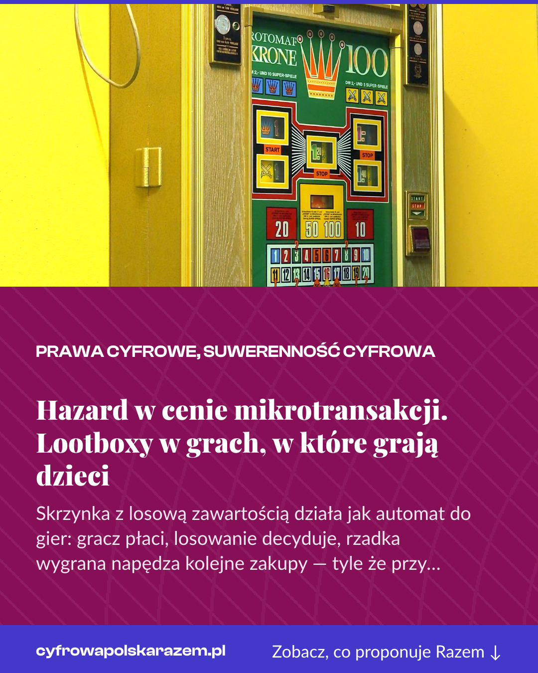Grafika pionowa do udostępnienia: Hazard w cenie mikrotransakcji. Lootboxy w grach, w które grają dzieci