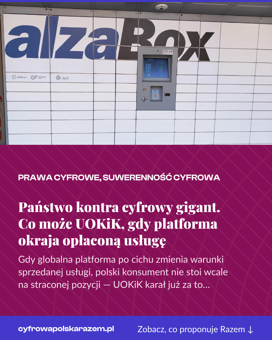 Grafika pionowa do udostępnienia: Państwo kontra cyfrowy gigant. Co może UOKiK, gdy platforma okraja opłaconą usługę