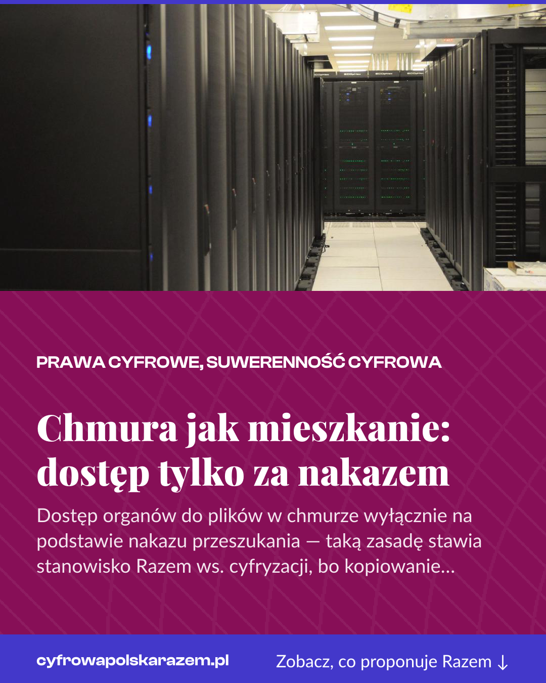 Grafika pionowa do udostępnienia: Chmura jak mieszkanie: dostęp tylko za nakazem